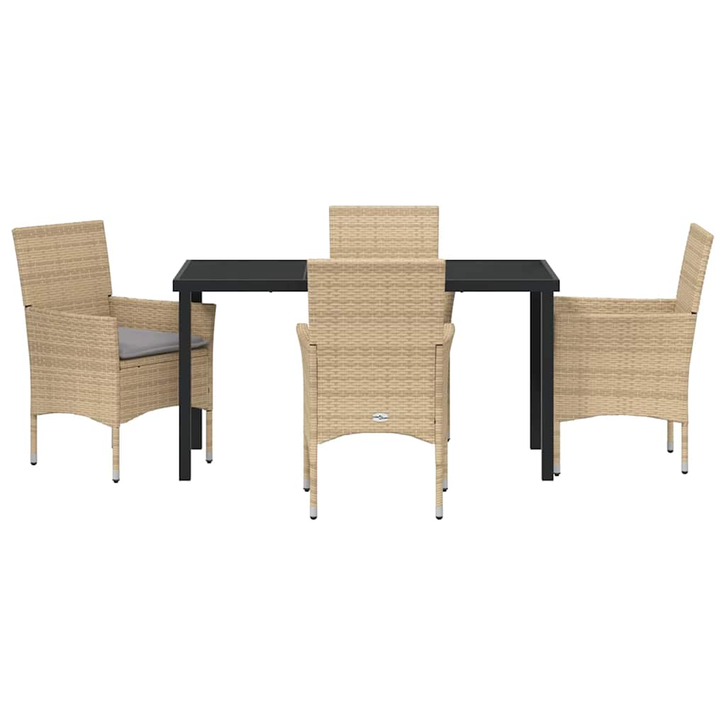 Tuin eettafelset met kussen 5 pcs Beige poly rattan