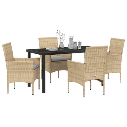 Tuin eettafelset met kussen 5 pcs Beige poly rattan