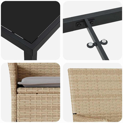 Tuin eettafelset met kussen 5 pcs Beige poly rattan