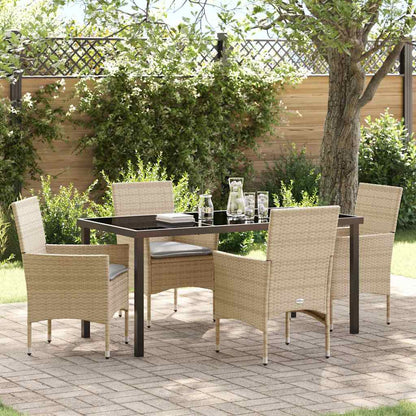 Tuin eettafelset met kussen 5 pcs Beige poly rattan