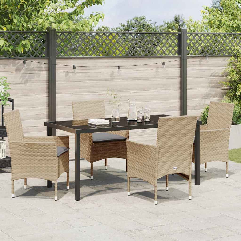 Tuin eettafelset met kussen 5 pcs Beige poly rattan