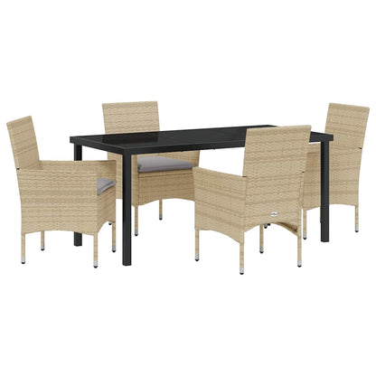 Tuin eettafelset met kussen 5 pcs Beige poly rattan