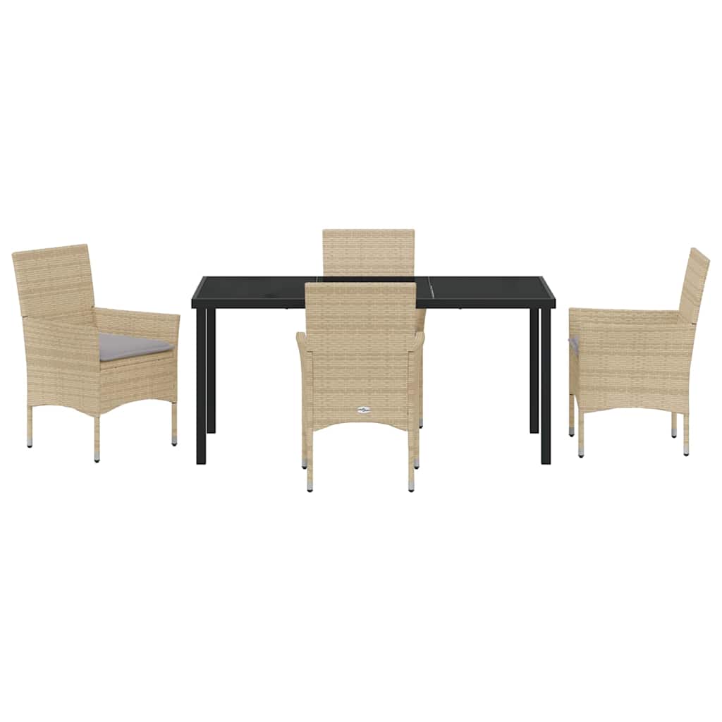 Tuin eettafelset met kussen 5 pcs Beige poly rattan