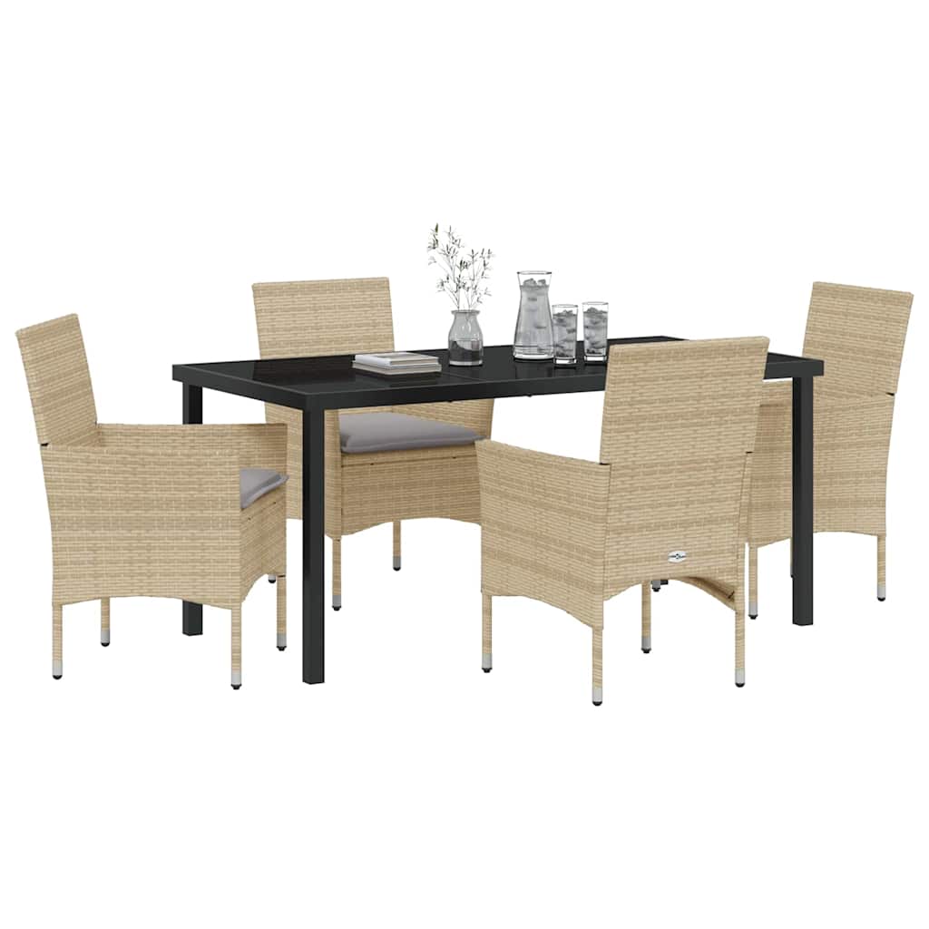 Tuin eettafelset met kussen 5 pcs Beige poly rattan