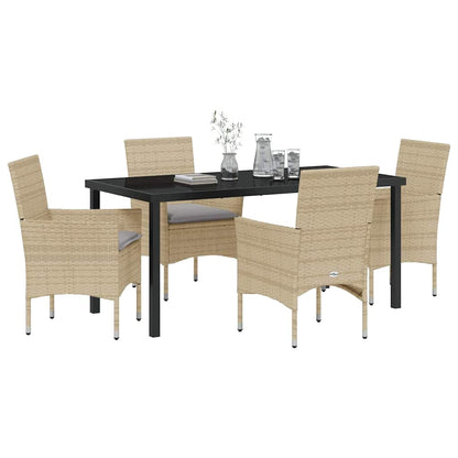 Tuin eettafelset met kussen 5 pcs Beige poly rattan