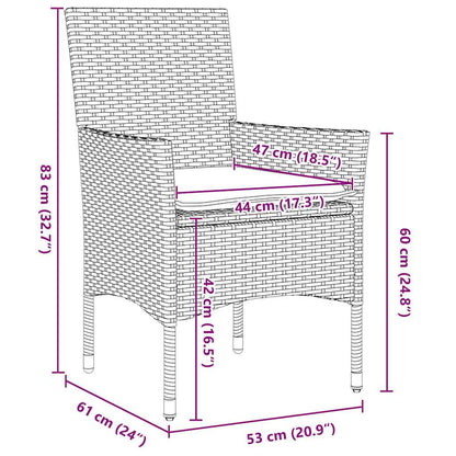 Tuin eettafelset met kussen 5 pcs Beige poly rattan