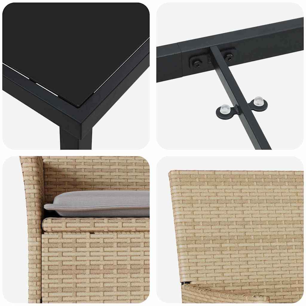 Tuin eettafelset met kussen 7 pcs Beige poly rattan