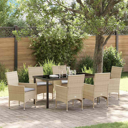 Tuin eettafelset met kussen 7 pcs Beige poly rattan