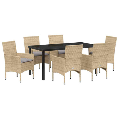 Tuin eettafelset met kussen 7 pcs Beige poly rattan