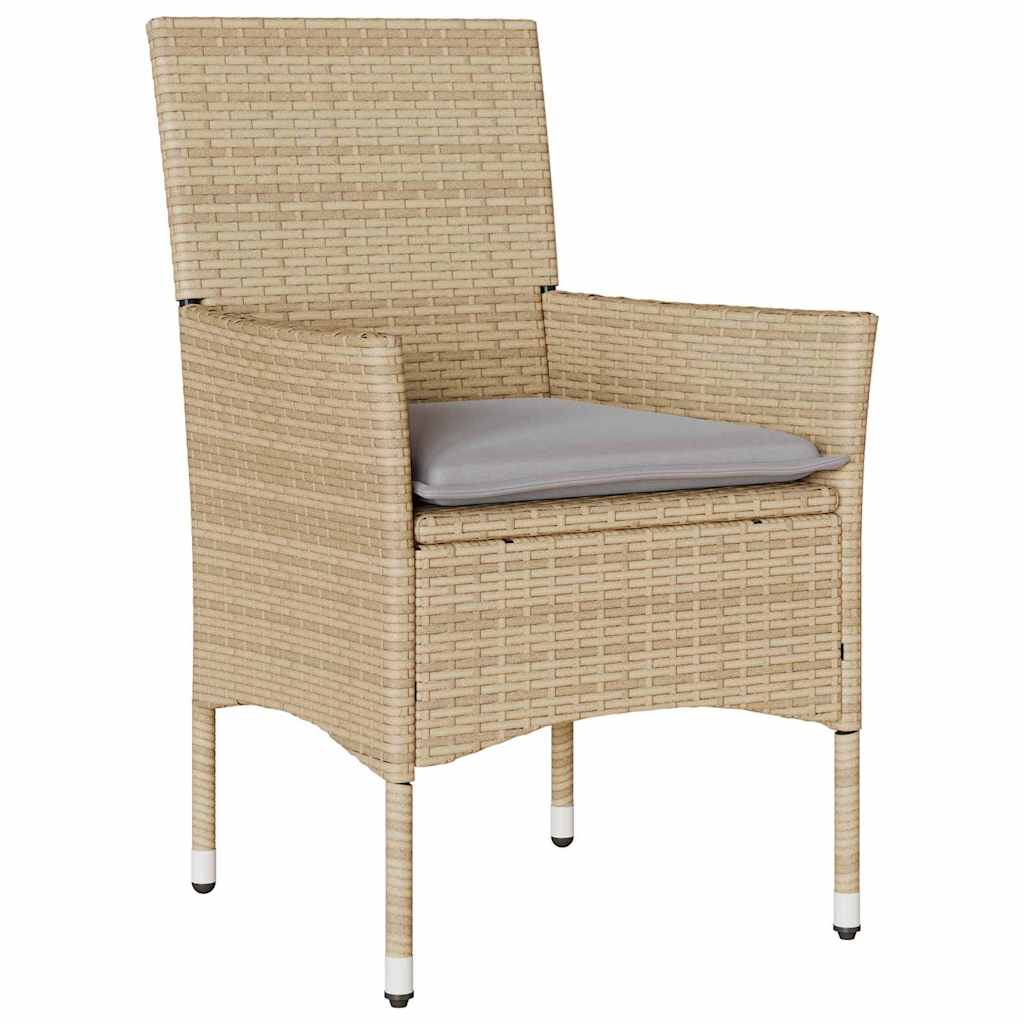 Tuin eettafelset met kussen 7 pcs Beige poly rattan