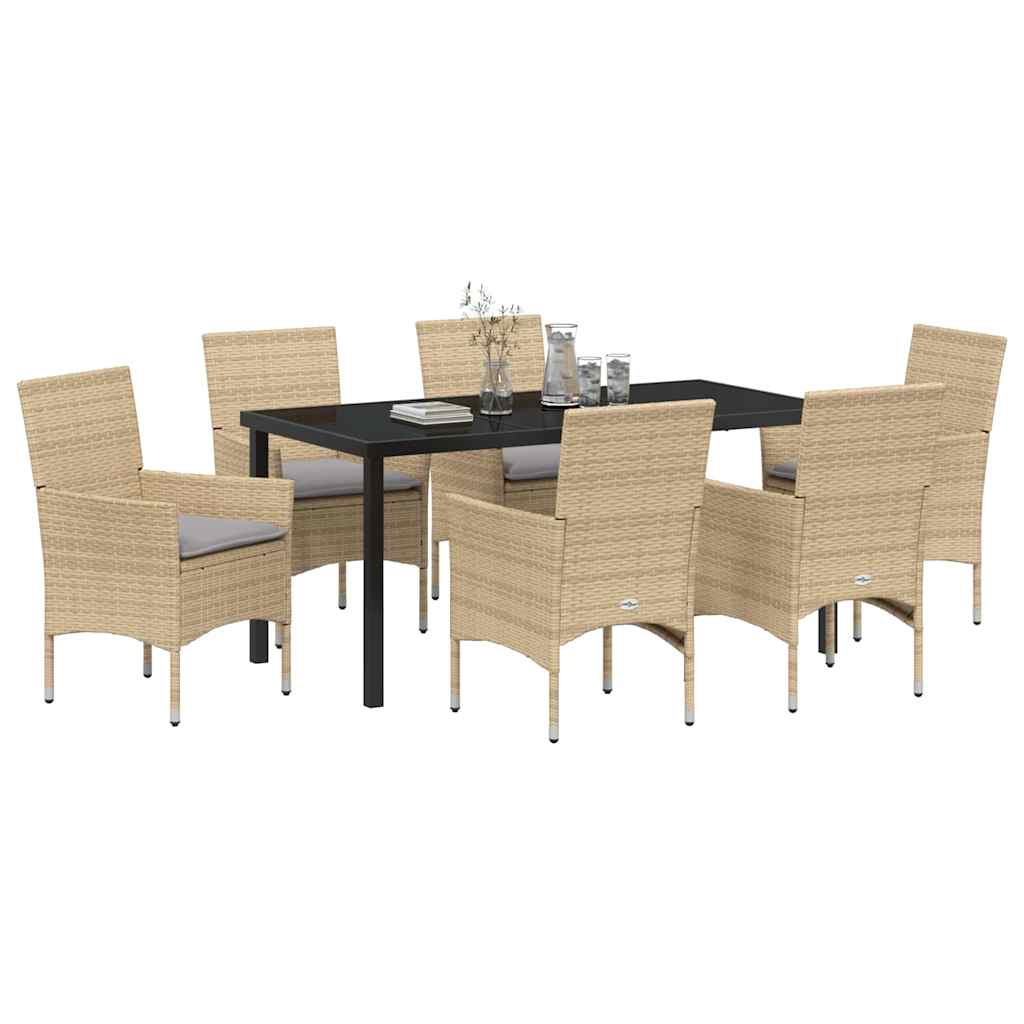 Tuin eettafelset met kussen 7 pcs Beige poly rattan