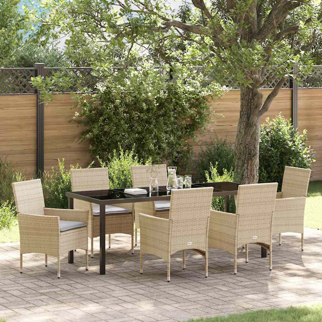 Tuin eettafelset met kussen 7 pcs Beige poly rattan