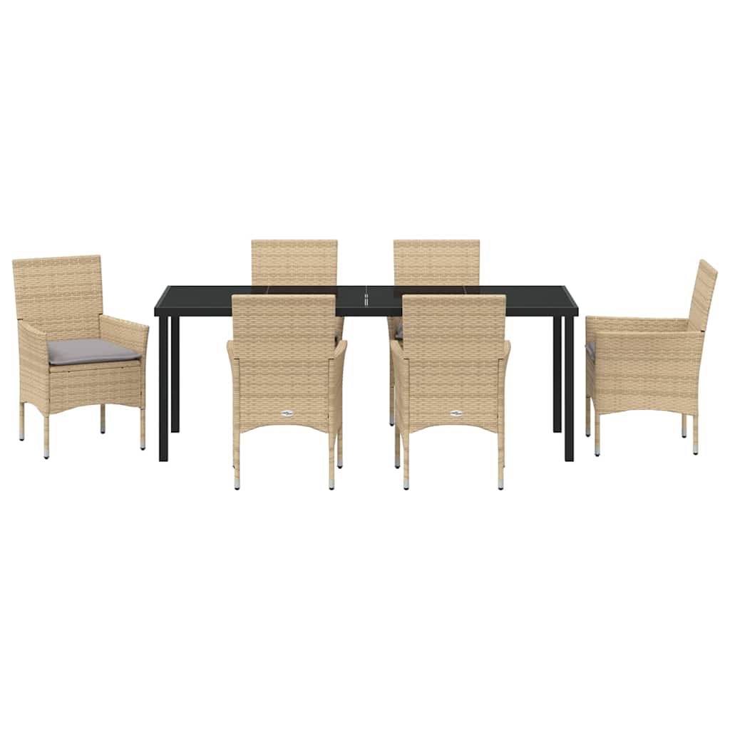 Tuin eettafelset met kussen 7 pcs Beige poly rattan