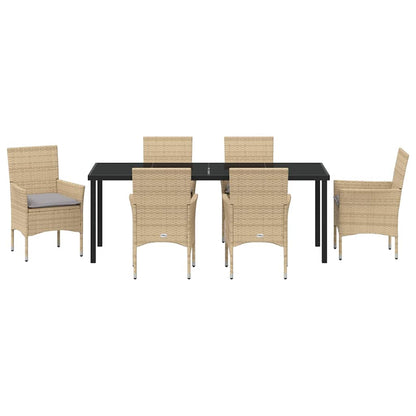 Tuin eettafelset met kussen 7 pcs Beige poly rattan