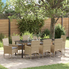 Garden Dining Set with Cushion 9 pcs Beige poly rattan