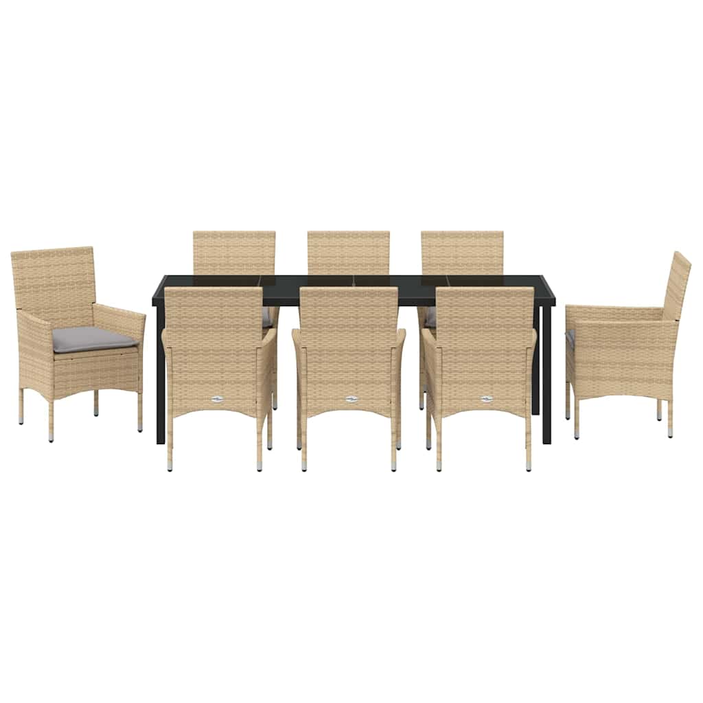 Tuin eettafelset met kussen 9 pcs Beige poly rattan