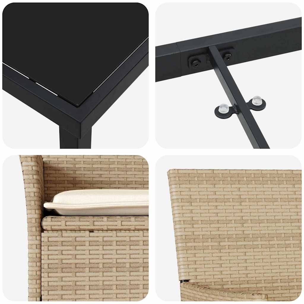 Tuin eettafelset met kussen 3 pcs Beige poly rattan