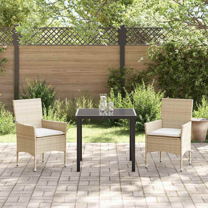Tuin eettafelset met kussen 3 pcs Beige poly rattan