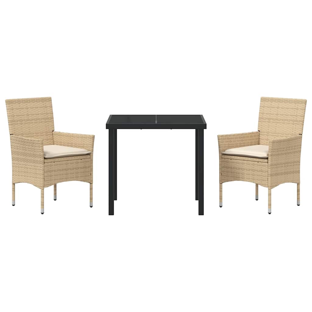 Tuin eettafelset met kussen 3 pcs Beige poly rattan