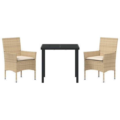 Tuin eettafelset met kussen 3 pcs Beige poly rattan
