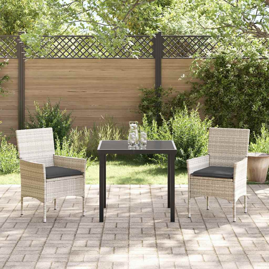 Tuin eettafelset met kussen 3 pcs Lichtgrijs poly rattan