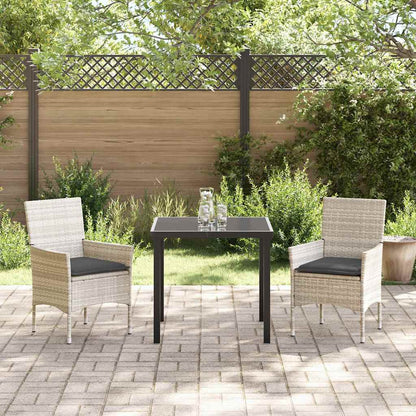 Tuin eettafelset met kussen 3 pcs Lichtgrijs poly rattan