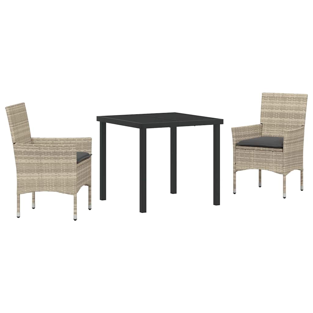 Tuin eettafelset met kussen 3 pcs Lichtgrijs poly rattan