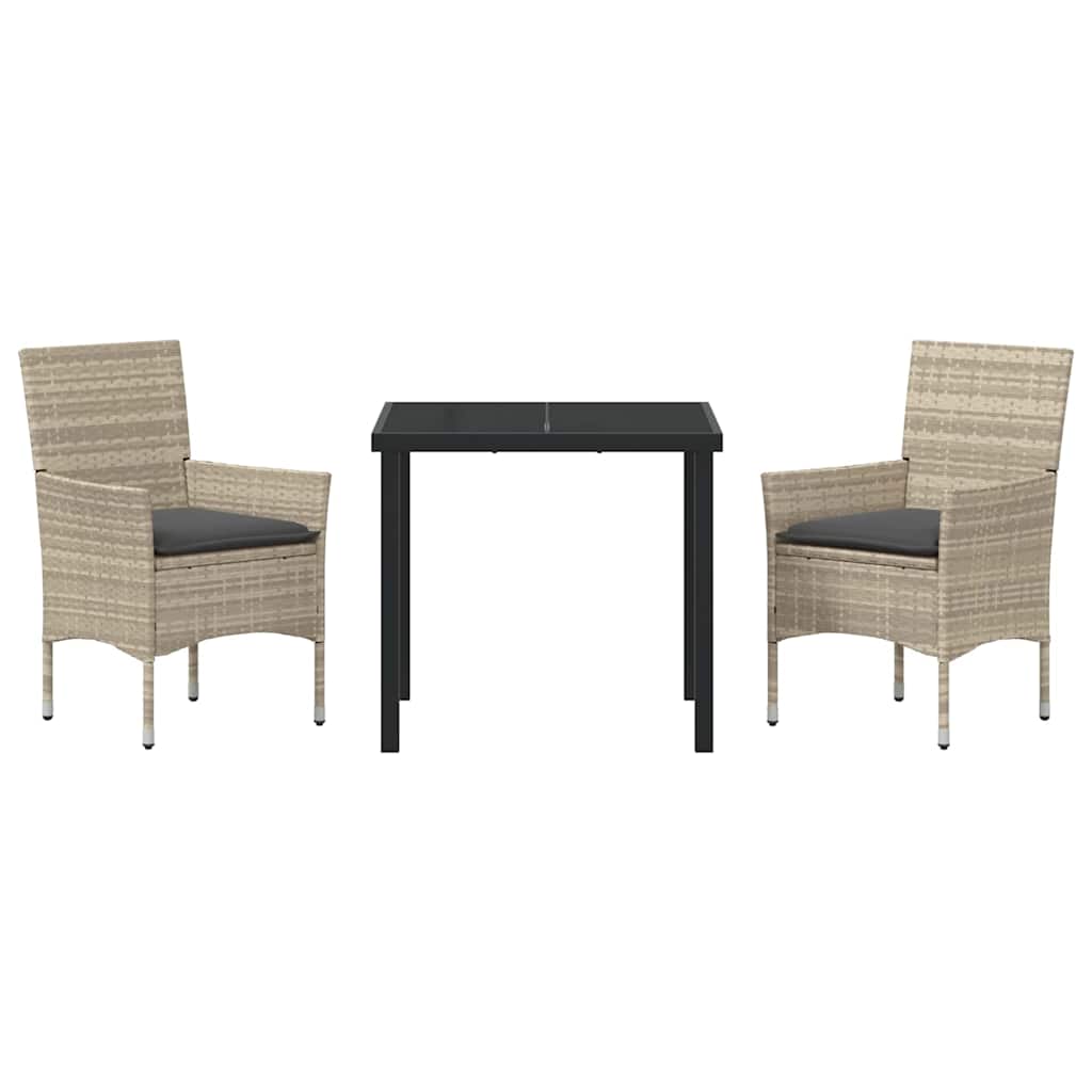 Tuin eettafelset met kussen 3 pcs Lichtgrijs poly rattan