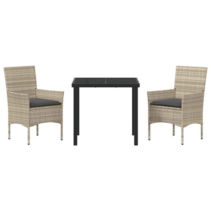 Tuin eettafelset met kussen 3 pcs Lichtgrijs poly rattan