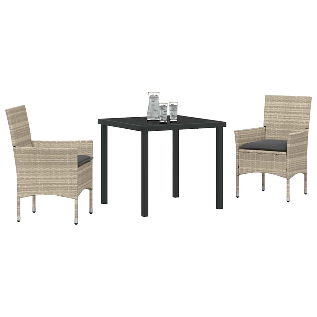 Tuin eettafelset met kussen 3 pcs Lichtgrijs poly rattan