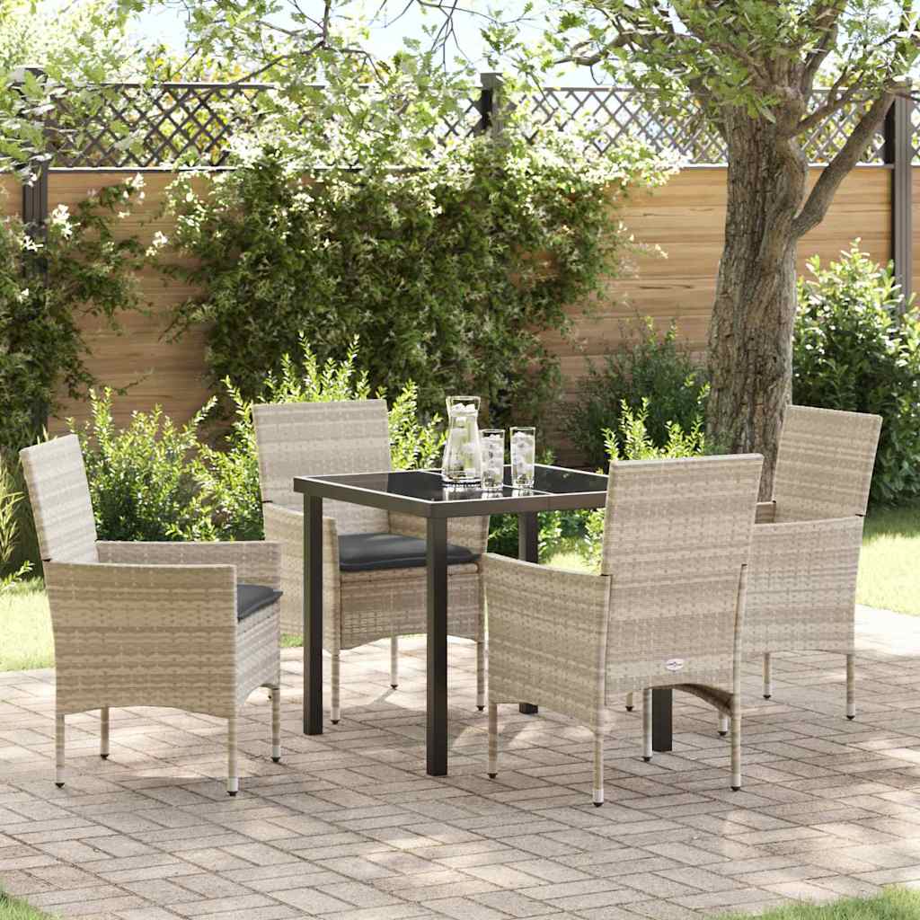Tuin eettafelset met kussen 5 pcs Lichtgrijs poly rattan