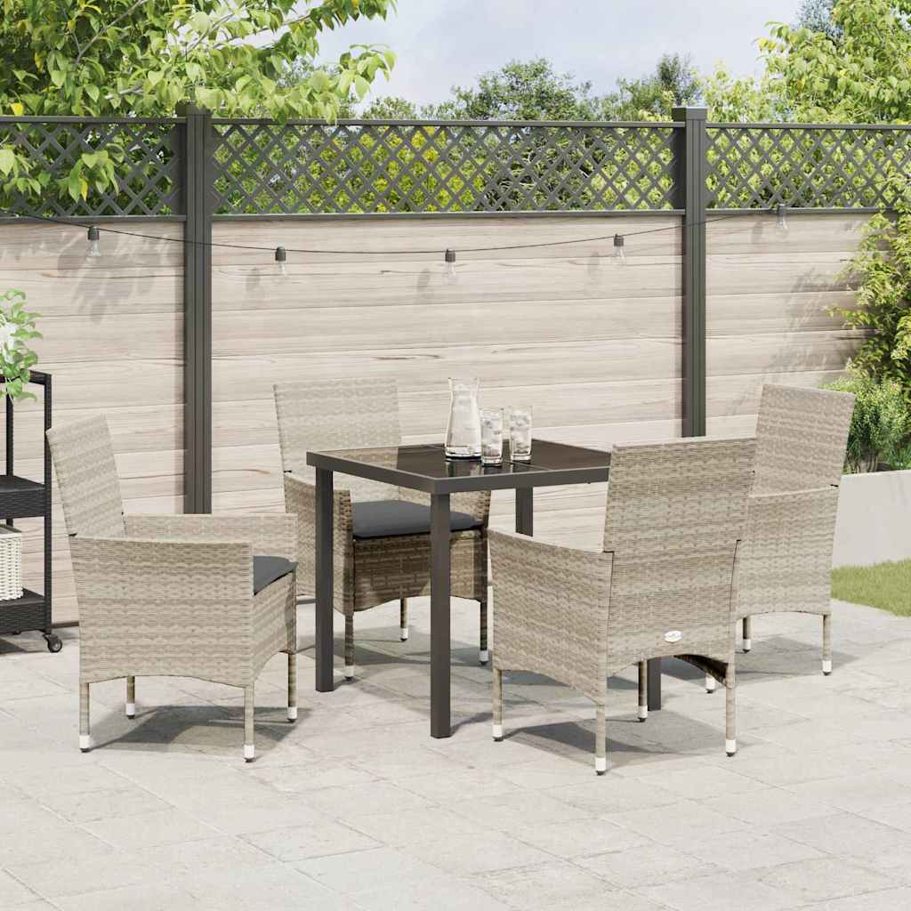 Tuin eettafelset met kussen 5 pcs Lichtgrijs poly rattan