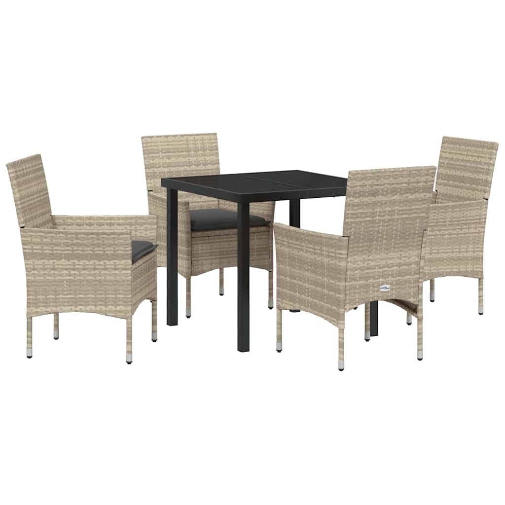 Tuin eettafelset met kussen 5 pcs Lichtgrijs poly rattan