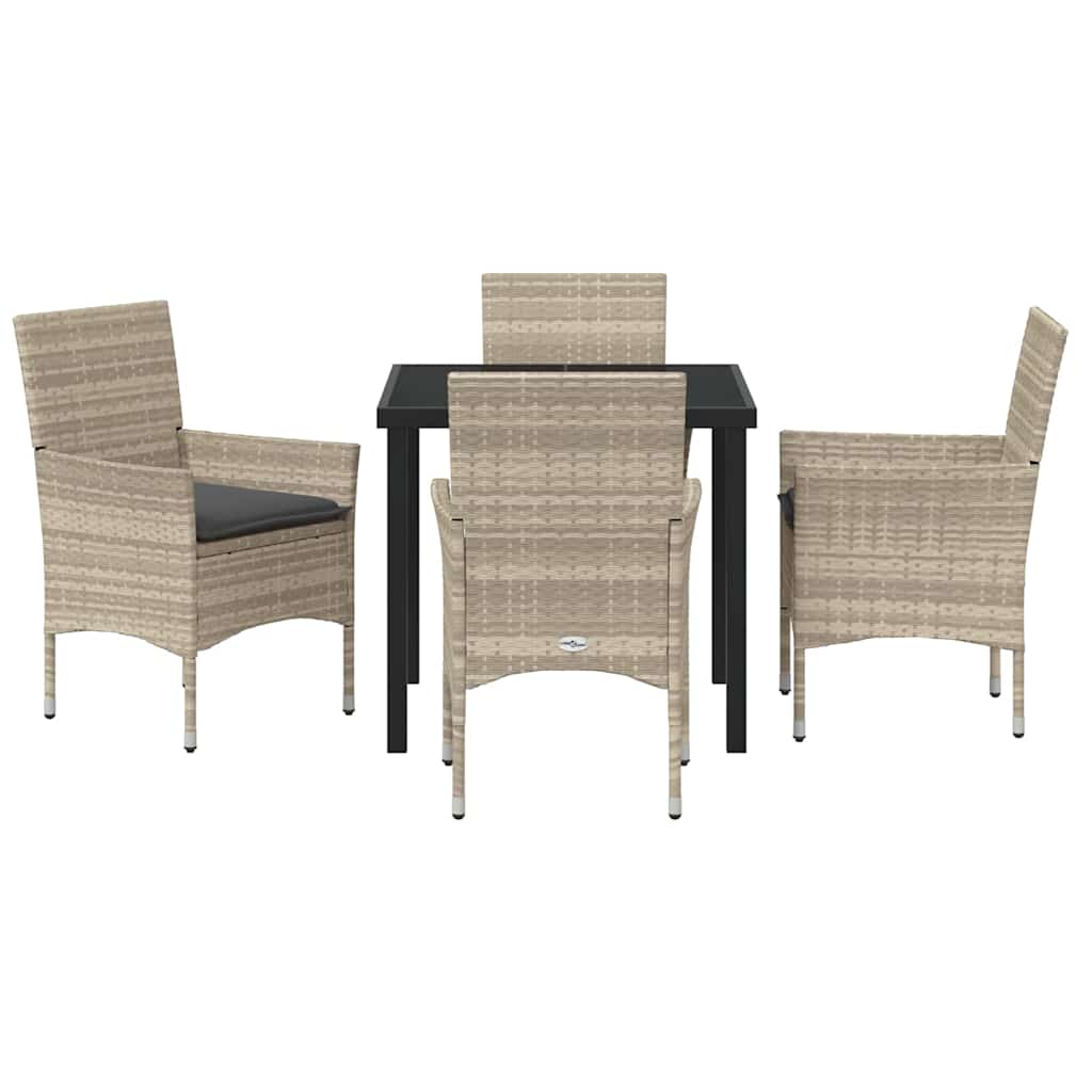 Tuin eettafelset met kussen 5 pcs Lichtgrijs poly rattan