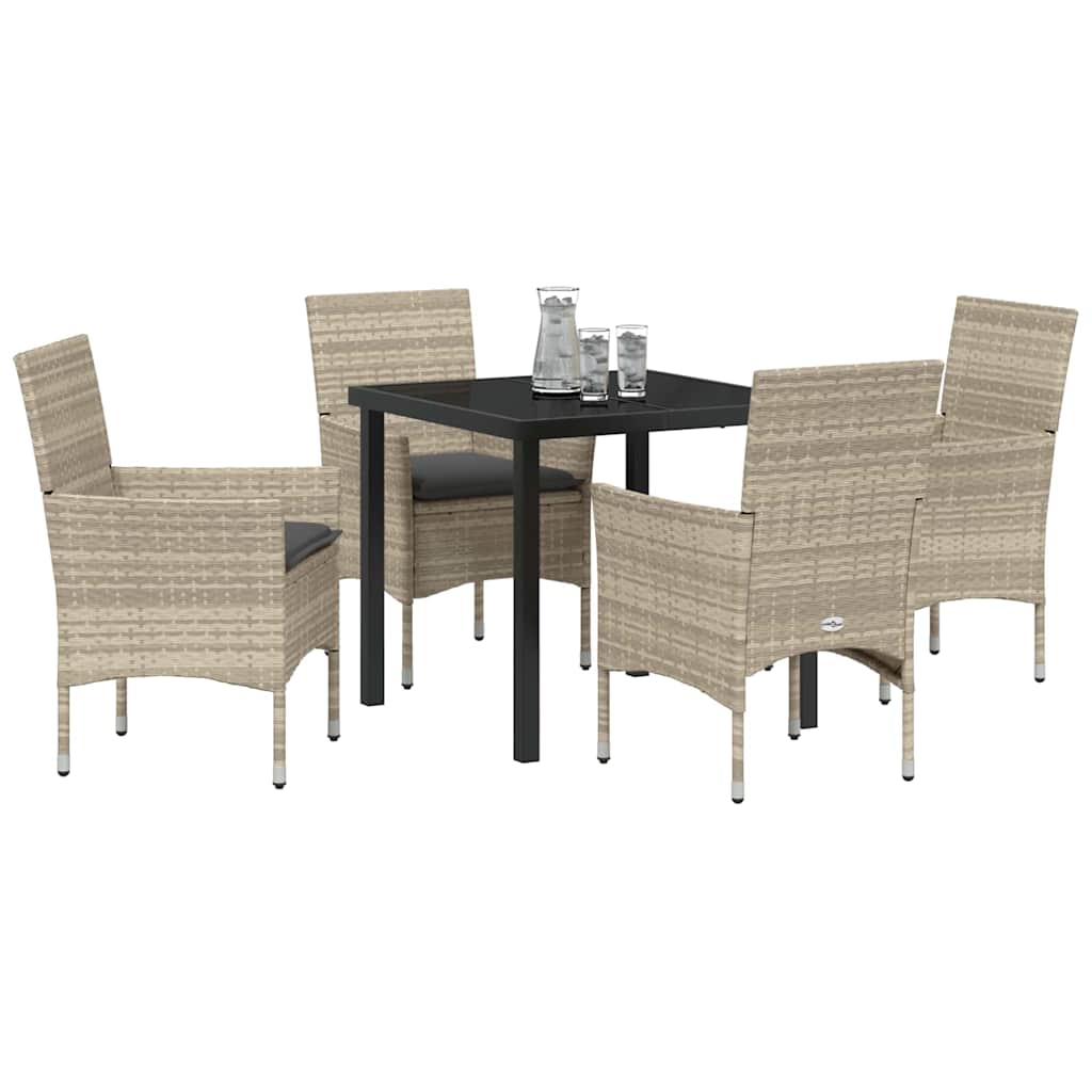 Tuin eettafelset met kussen 5 pcs Lichtgrijs poly rattan