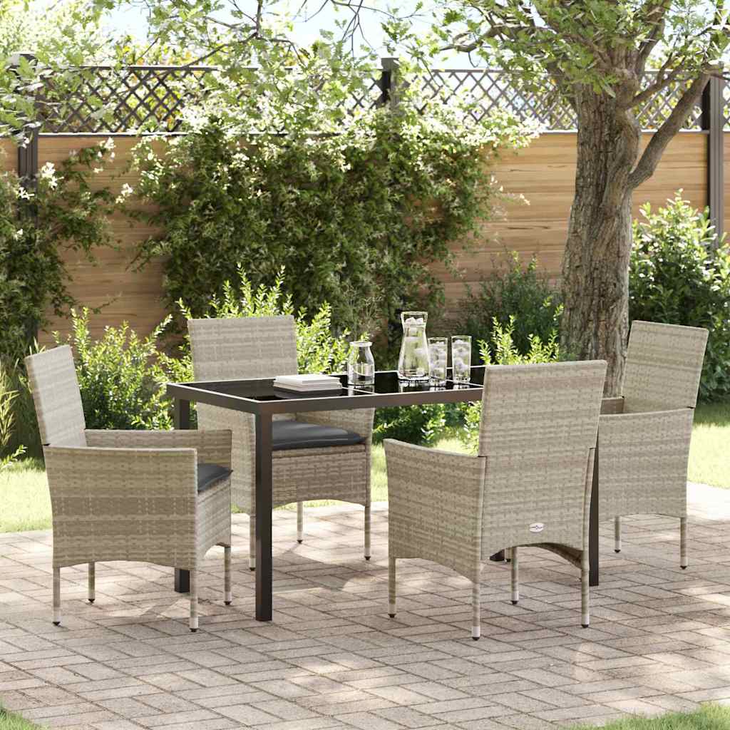 Tuin eettafelset met kussen 5 pcs Lichtgrijs poly rattan