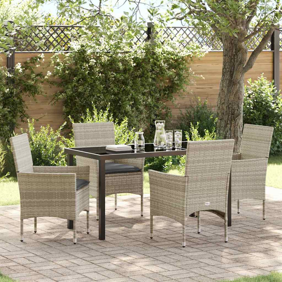 Tuin eettafelset met kussen 5 pcs Lichtgrijs poly rattan