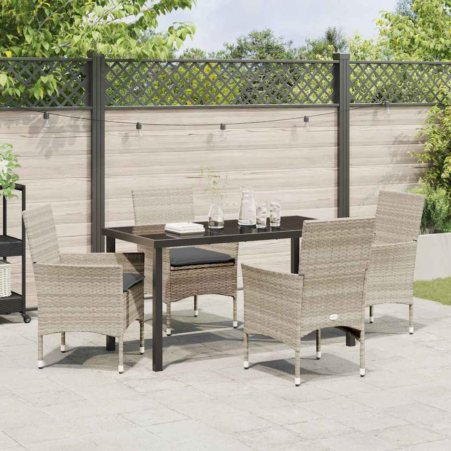 Tuin eettafelset met kussen 5 pcs Lichtgrijs poly rattan