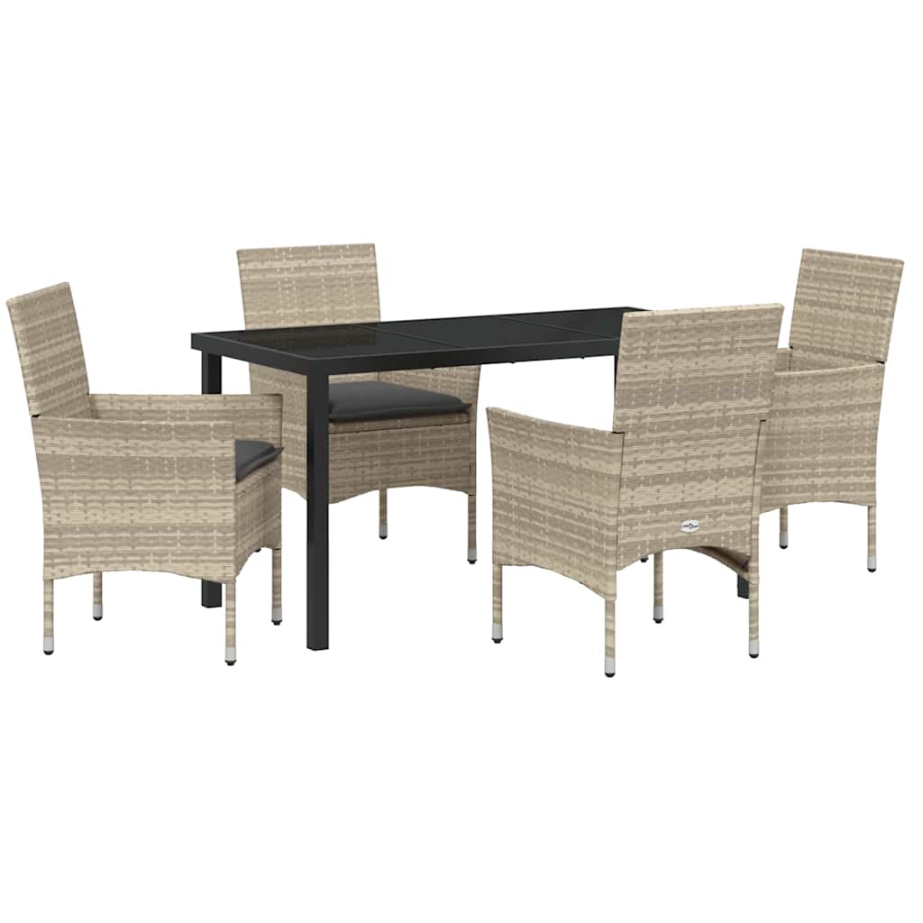 Tuin eettafelset met kussen 5 pcs Lichtgrijs poly rattan