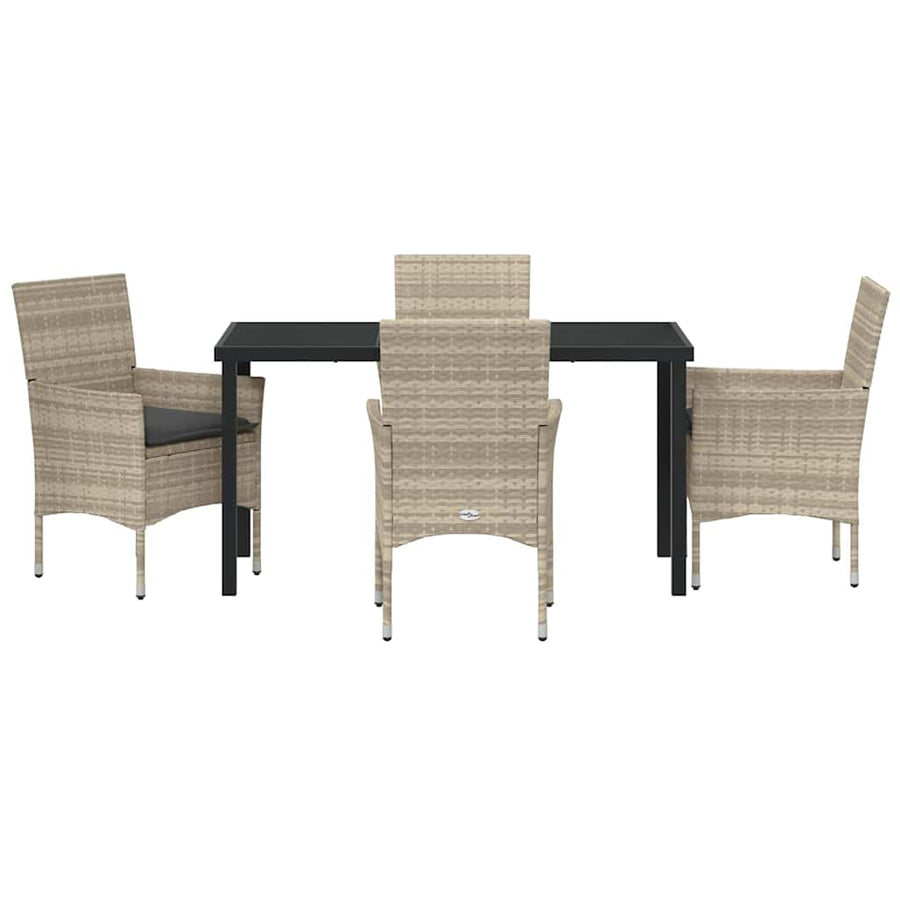 Tuin eettafelset met kussen 5 pcs Lichtgrijs poly rattan