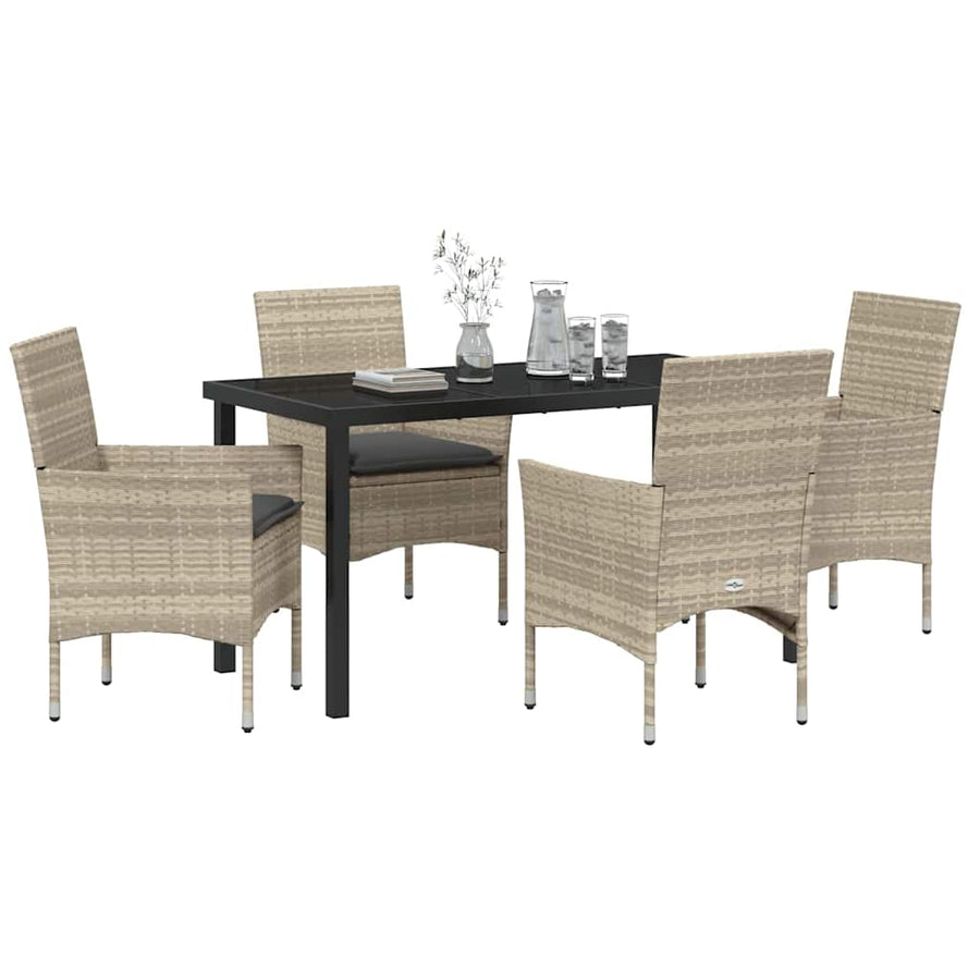 Tuin eettafelset met kussen 5 pcs Lichtgrijs poly rattan