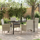 Garden dining set with cushions 5 pcs Light grey poly rattan