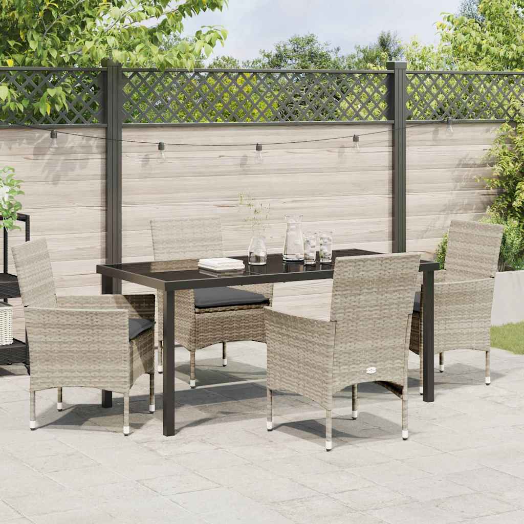 Tuin eettafelset met kussen 5 pcs Lichtgrijs poly rattan