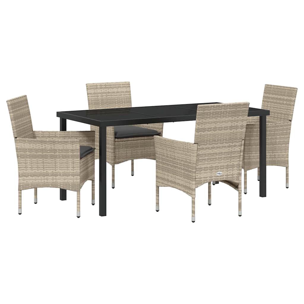 Tuin eettafelset met kussen 5 pcs Lichtgrijs poly rattan