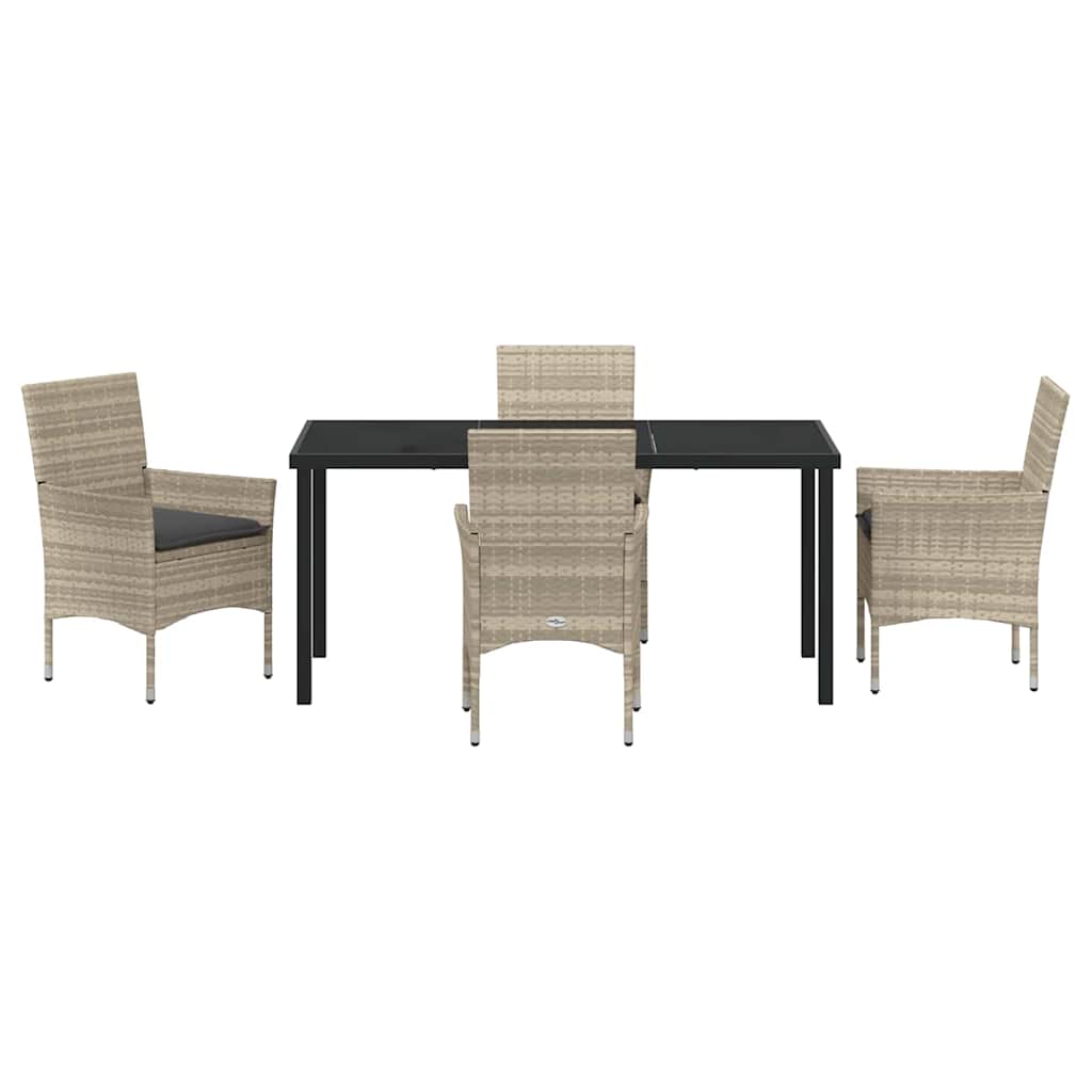 Tuin eettafelset met kussen 5 pcs Lichtgrijs poly rattan