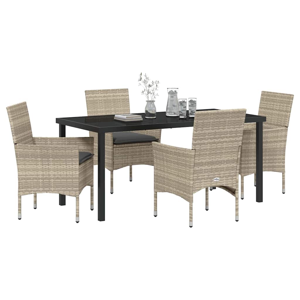 Tuin eettafelset met kussen 5 pcs Lichtgrijs poly rattan