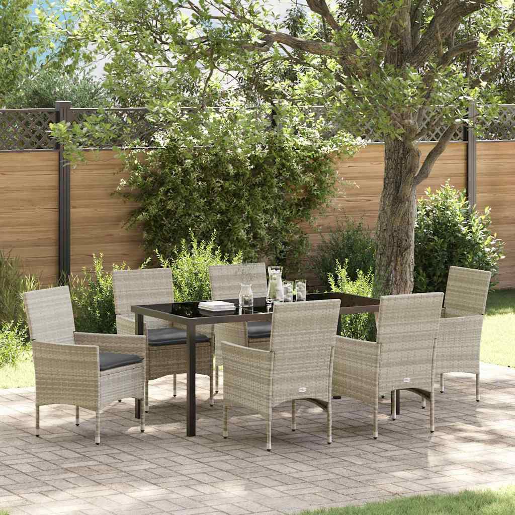 Tuin eettafelset met kussen 7 pcs Lichtgrijs poly rattan