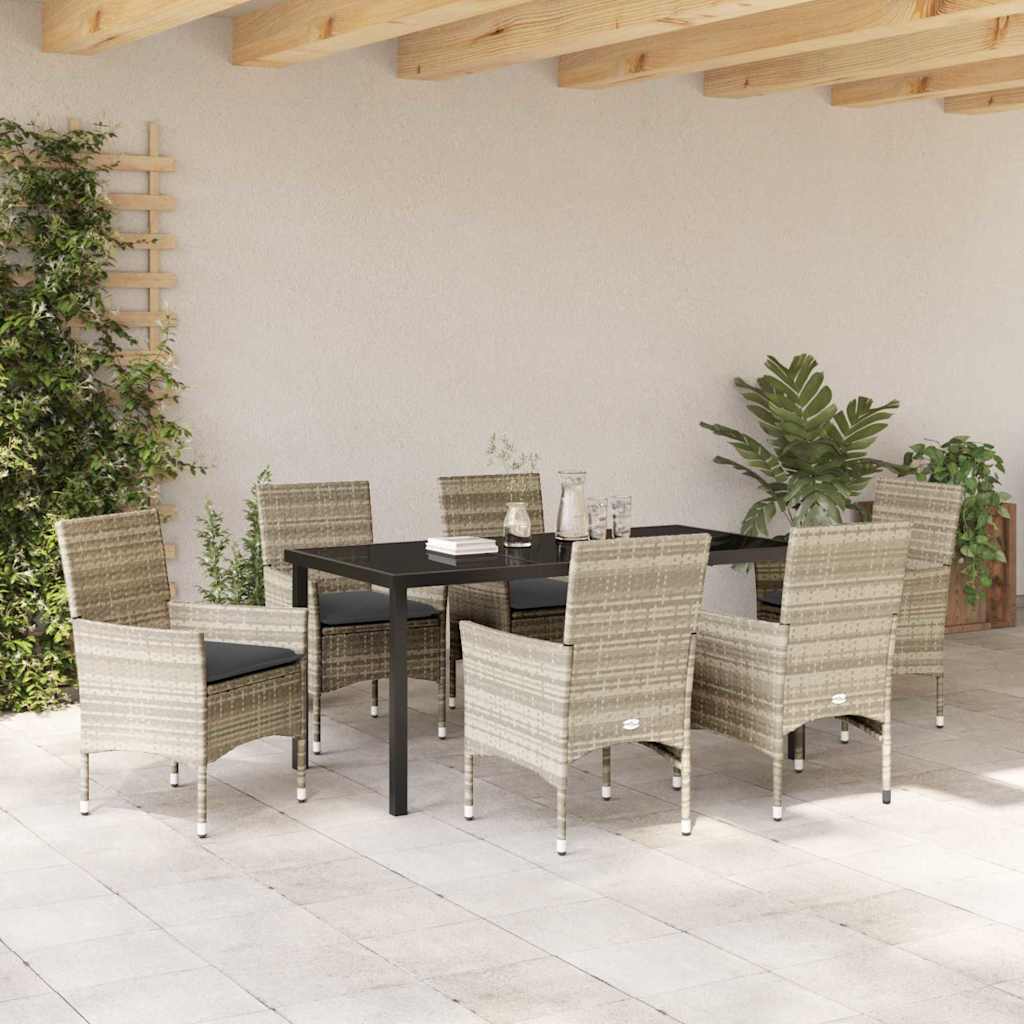 Tuin eettafelset met kussen 7 pcs Lichtgrijs poly rattan