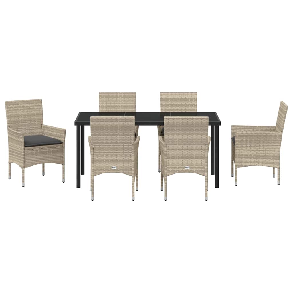 Tuin eettafelset met kussen 7 pcs Lichtgrijs poly rattan