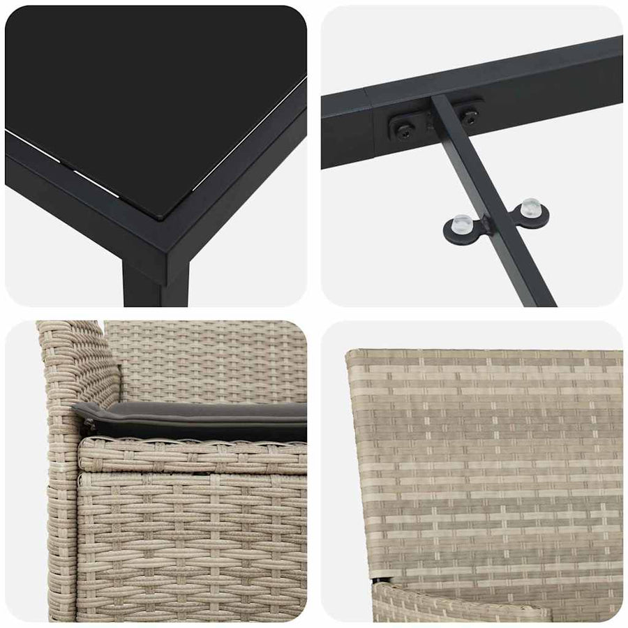 Tuin eettafelset met kussen 7 pcs Lichtgrijs poly rattan